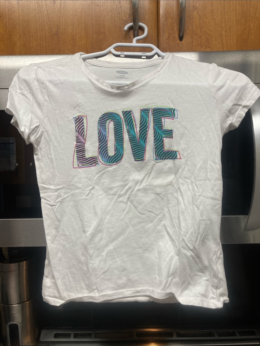 Old Navy White Short-Sleeve Tee with Multicolor 'LOVE' Graphic